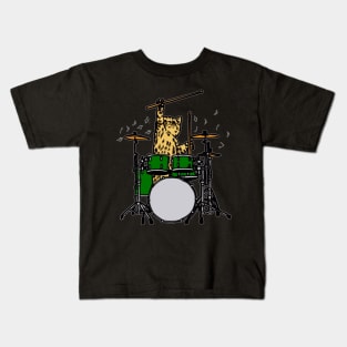 Drummer Cat Music Lover Musician Playing Drums Kids T-Shirt